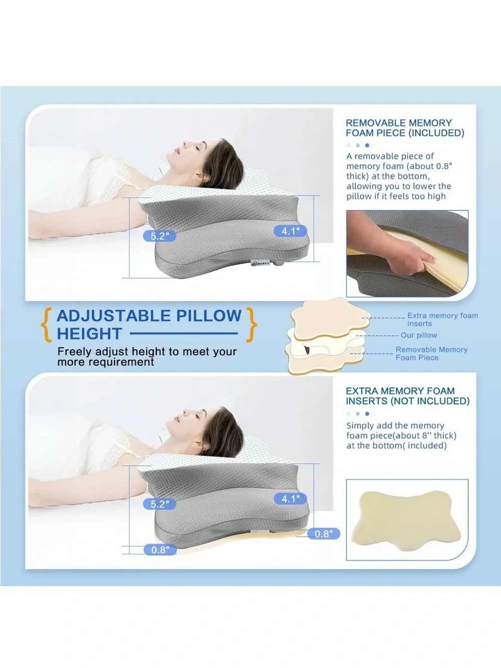 Memory Foam Cervical Pillow Queen Adjustable Ergonomic Neck Support Orthopedic